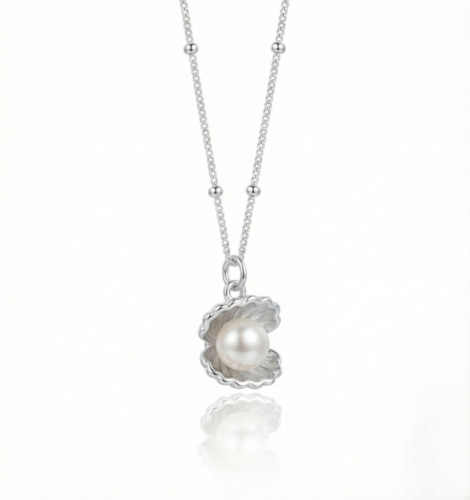 Naszyjnik perła w muszli posrebrzany
